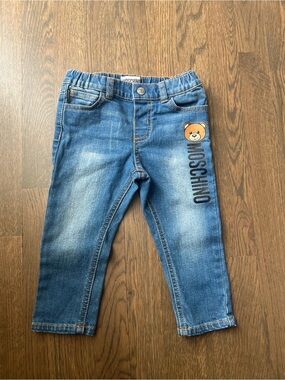Moschino Blue Toddler Jeans with Teddy Logo and Side Script